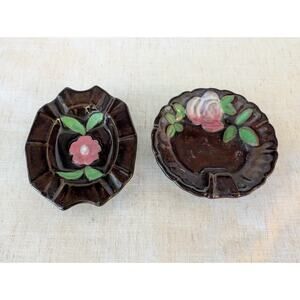 Vintage Occupied Japan Ceramic Ashtrays - set of 2 Floral and Leaf RARE